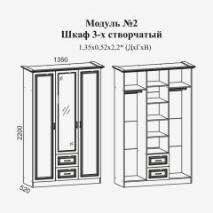Женева №2 Шкаф 3-х ств. с зерк.,2мя ящ. (ЛДСП бел/МДФ софт светл с пат зол) в Лесном - lesnoy.mebel24.online | фото 2