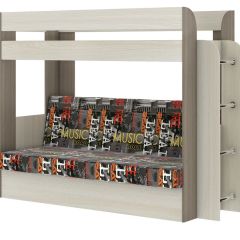 Кровать 2-х ярусная с диваном Карамель 75 (Музыка) Ясень шимо светлый/темный в Лесном - lesnoy.mebel24.online | фото
