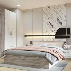 Кровать Гармония КР-601 1600 Дуб крафт серый/Дуб крафт белый в Лесном - lesnoy.mebel24.online | фото