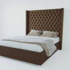 Кровать Версаль ЛЮКС с ПМ 1600 (экокожа коричневая) в Лесном - lesnoy.mebel24.online | фото