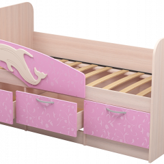 Кровать Дельфин 1,6 (Дуб молочный/фасад - Ламарти розовый) в Лесном - lesnoy.mebel24.online | фото 1