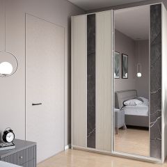 Шкаф-купе 1300 серии SILVER S4+S3Z+B2+PL1 (2 ящика+1 штанга) профиль «Серебро» в Лесном - lesnoy.mebel24.online | фото