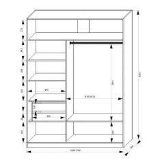 Шкаф-купе 1500 серии NEW CLASSIC K2+K2+B2+PL2(2 ящика+1 штанга+1 полка) профиль «Капучино» в Лесном - lesnoy.mebel24.online | фото 3