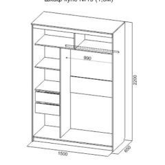 Шкаф-купе №19 Серия 3 Квадро (1500) Ясень Анкор светлый в Лесном - lesnoy.mebel24.online | фото 4