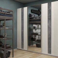 Шкаф-купе 1950 серии SILVER S4+S1+S4 B22+PL4 (по 2 ящика лев/прав+F обр.штанга) профиль «Серебро» в Лесном - lesnoy.mebel24.online | фото
