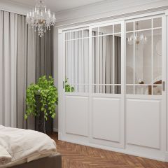Шкаф-купе 2150 серии NEW CLASSIC K5+K5+K5+B22+PL3 (по 2 ящика лев/прав+1 штанга+1полка) профиль «Капучино» в Лесном - lesnoy.mebel24.online | фото