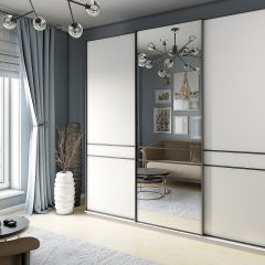 Шкаф-купе 2400 серии SOFT D5+D4+D5+B22+PL3 (по 2 ящика лев/прав+2штанги) профиль «Графит» в Лесном - lesnoy.mebel24.online | фото