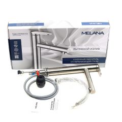 Смеситель д/кухни MELANA-F610303 Stello нерж.сталь, однорычажный, сатин, вытяжной излив в Лесном - lesnoy.mebel24.online | фото 2