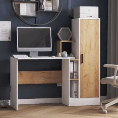 Стол компьютерный СКМ-2 ЛДСП Белый/Дуб крафт золотой в Лесном - lesnoy.mebel24.online | фото