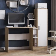 Стол компьютерный СКМ-2 ЛДСП Белый/Дуб сонома в Лесном - lesnoy.mebel24.online | фото