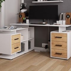 Стол компьютерный угловой СКМУ-3 Белый/Дуб крафт золотой в Лесном - lesnoy.mebel24.online | фото