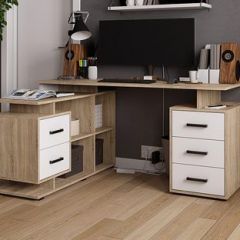 Стол компьютерный угловой СКМУ-3 Белый/Дуб сонома в Лесном - lesnoy.mebel24.online | фото