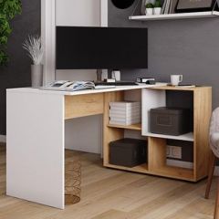 Стол компьютерный угловой СКМУ-4 Белый/Дуб крафт золотой в Лесном - lesnoy.mebel24.online | фото