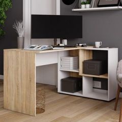 Стол компьютерный угловой СКМУ-4 Белый/Дуб сонома в Лесном - lesnoy.mebel24.online | фото