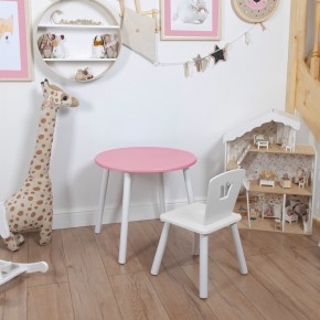 Комплект детский стол КРУГЛЫЙ и стул КОРОНА ROLTI Baby (розовая столешница/белое сиденье/белые ножки) в Лесном - lesnoy.mebel24.online | фото