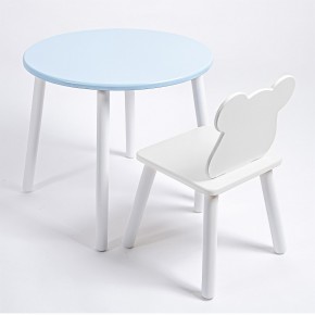 Комплект детский стол КРУГЛЫЙ и стул МИШКА ROLTI Baby (голубая столешница/белое сиденье/белые ножки) в Лесном - lesnoy.mebel24.online | фото