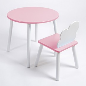 Комплект детский стол КРУГЛЫЙ и стул ОБЛАЧКО ROLTI Baby (розовая столешница/розовое сиденье/белые ножки) в Лесном - lesnoy.mebel24.online | фото