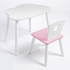 Комплект детский стол ОБЛАЧКО и стул КОРОНА ROLTI Baby (белая столешница/розовое сиденье/белые ножки) в Лесном - lesnoy.mebel24.online | фото 1