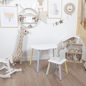 Комплект детский стол ОБЛАЧКО и стул МИШКА ROLTI Baby (белая столешница/белое сиденье/цветные ножки) в Лесном - lesnoy.mebel24.online | фото