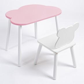 Комплект детский стол ОБЛАЧКО и стул МИШКА ROLTI Baby (розовая столешница/белое сиденье/белые ножки) в Лесном - lesnoy.mebel24.online | фото