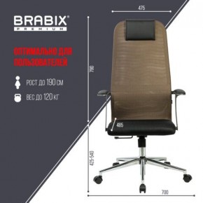 Кресло BRABIX PREMIUM "Ultimate EX-801" хром, плотная двойная сетка Х2, черное/коричневое, 532920 в Лесном - lesnoy.mebel24.online | фото 6