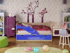 Кровать Дельфин-1 800*1600 (Синий металлик/дуб крафт белый) в Лесном - lesnoy.mebel24.online | фото