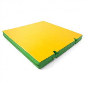 Мат гимнастический 1х1х0,1м с вырезом под стойки цв. зеленый-желтый в Лесном - lesnoy.mebel24.online | фото 1