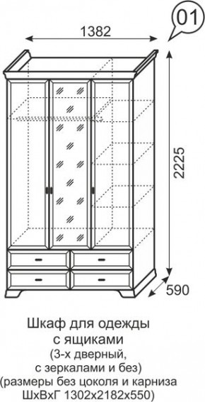 Шкаф для одежды с зеркалом 3-х дв Венеция 1 бодега в Лесном - lesnoy.mebel24.online | фото 3