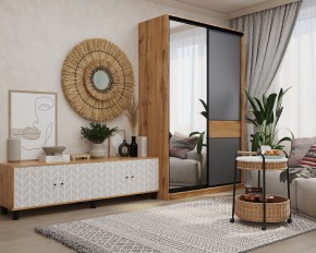 Шкаф-купе SLIM 2-х дверный BS15-6.ZD с зеркалом (дуб вотан/белый/темно-серый/черный муар) в Лесном - lesnoy.mebel24.online | фото 3