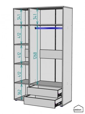 Шкаф Linnea MHR-3-2 2050х1200х510 (Белый-М 11.1.1) в Лесном - lesnoy.mebel24.online | фото 3