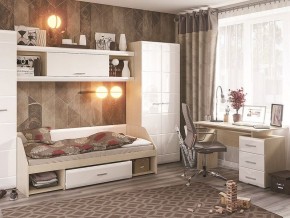 Стол компьютерный Симба Дуб белфорт-Белый глянец в Лесном - lesnoy.mebel24.online | фото 3