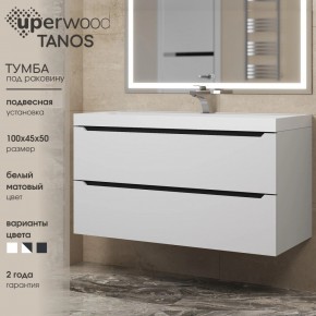 Тумба под раковину Uperwood Tanos 100 см, подвесная, белая/графит в Лесном - lesnoy.mebel24.online | фото 3