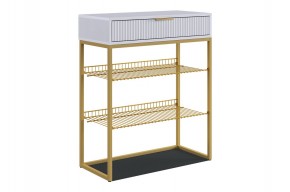 ВЕЛЬВЕТ Обувница (белое дерево/белый матовый/золото) в Лесном - lesnoy.mebel24.online | фото